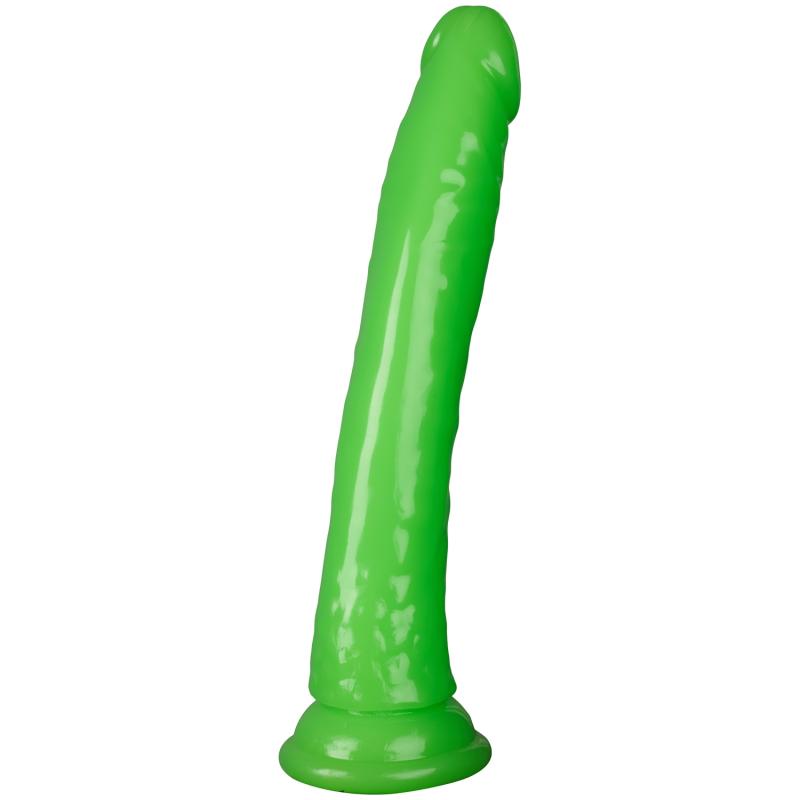 Selvlysende Slim Dildo med Sugekop - Grøn fra Realrock