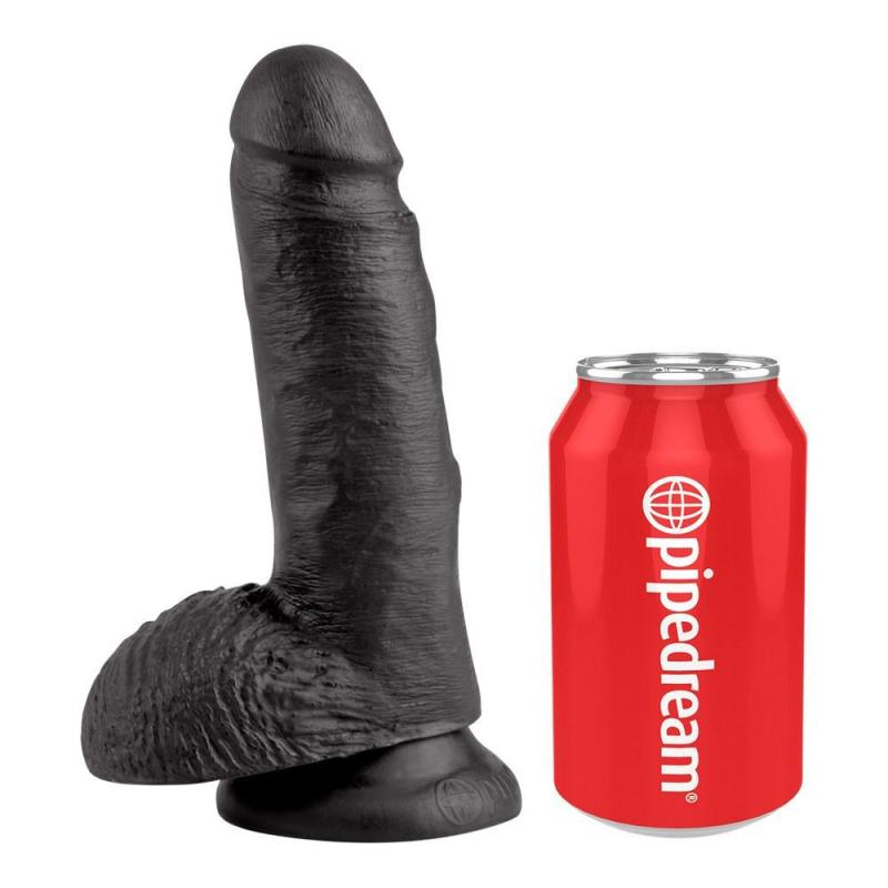 Realistisk Dildo med Kugler - 18 cm Sort fra King Cock