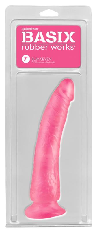 Basix Rubber Slim Seven Pink Dildo 21 cm - Sexlegetøj tilbud
